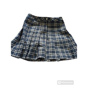 Size 6 Divided by H&M blue plaid pleated women's skirt #14